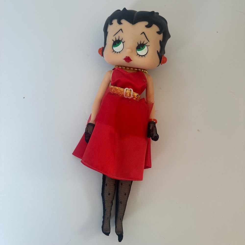 Betty Boop Collectible Doll Red Dress Gold Belt Mesh Stockings Vintage Style